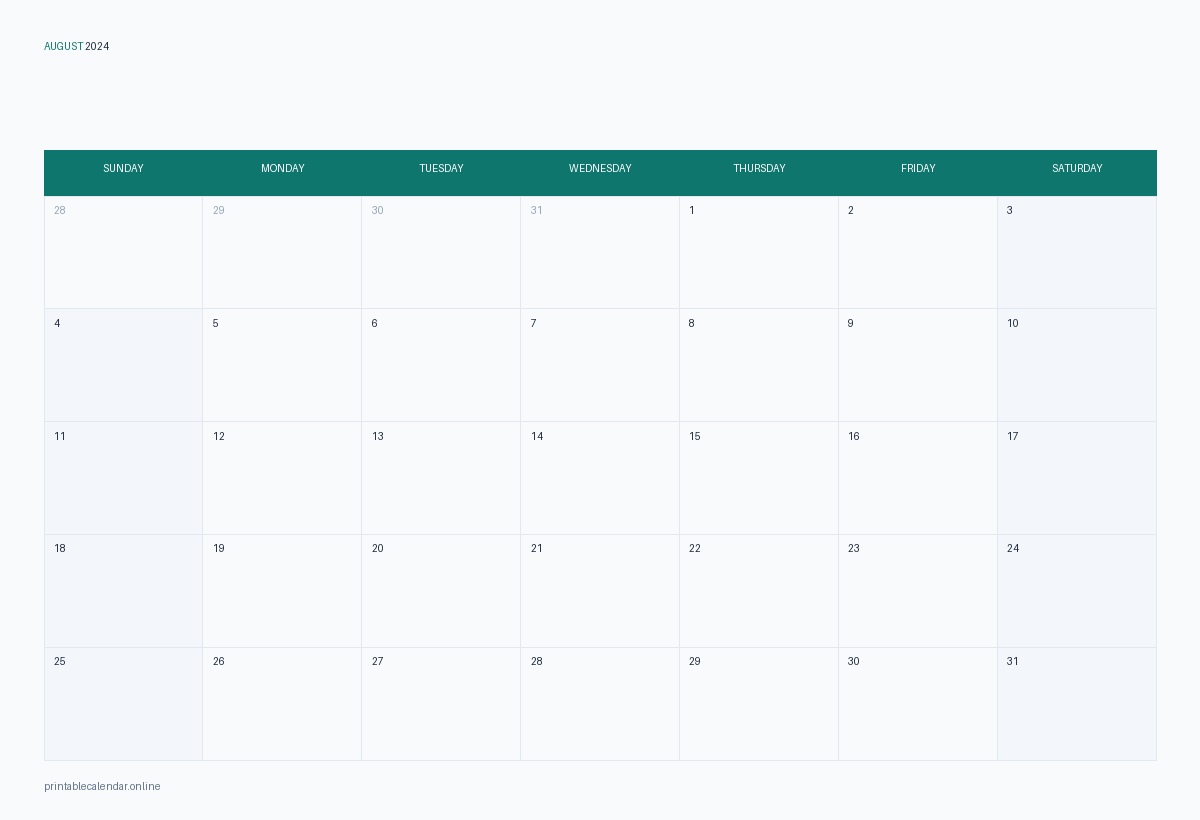 August 2024 calendar with US holidays, printable