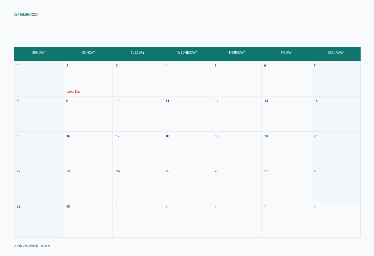 September 2024 calendar with US holidays, printable